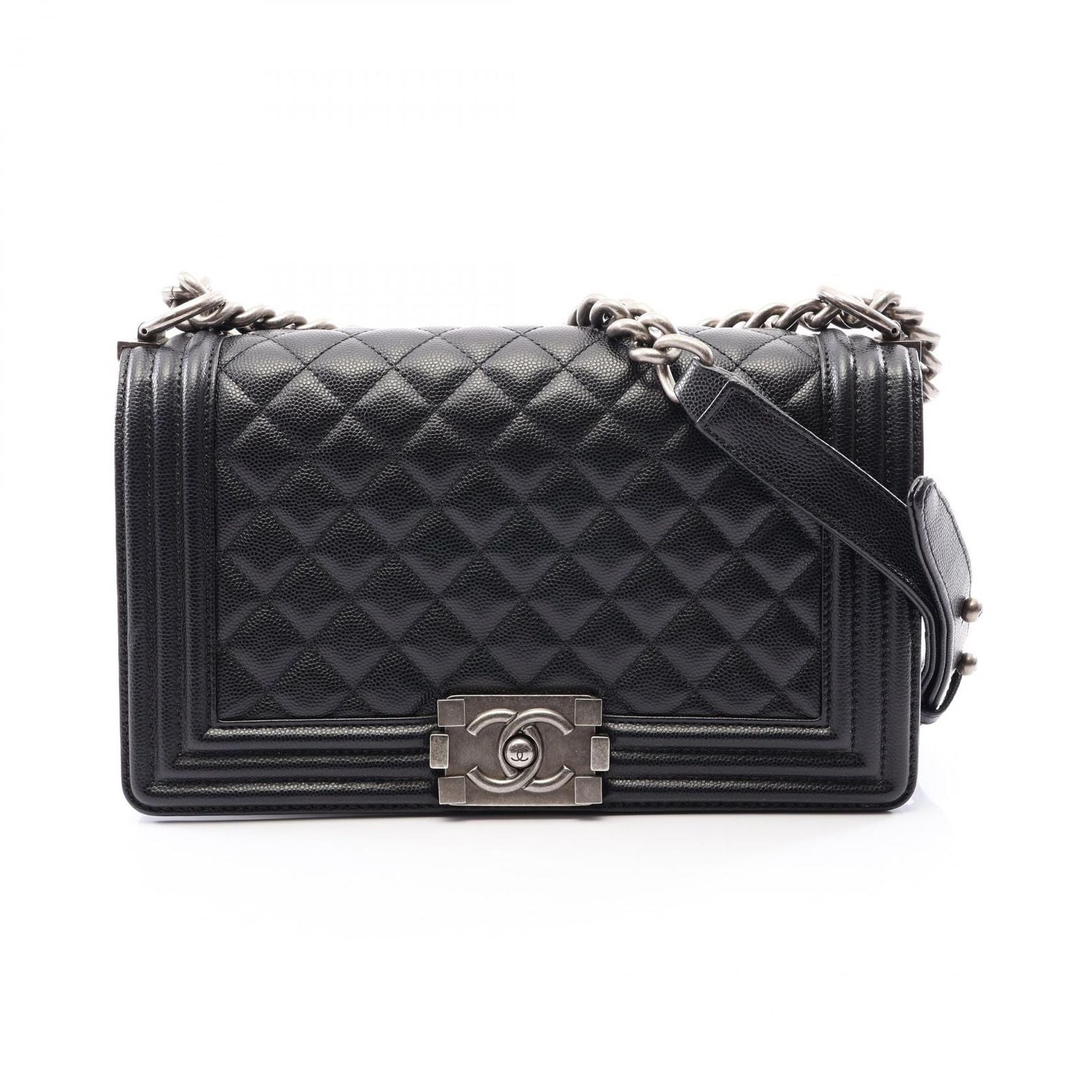 Chanel Shoulder Bag Boy Black Calf Boy Chain