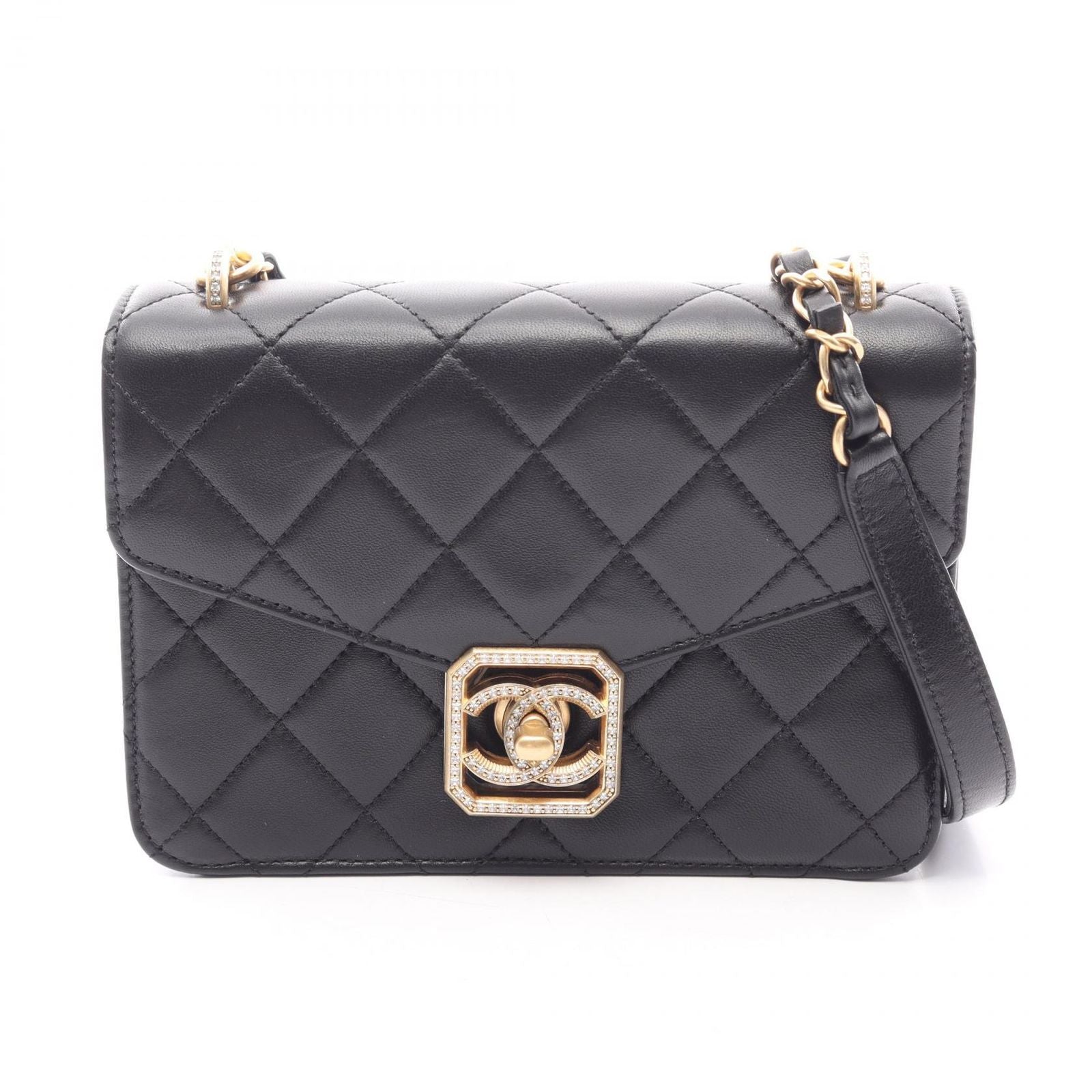 Chanel Shoulder Bag Quilted Black Lambskin Mini Flap Chain