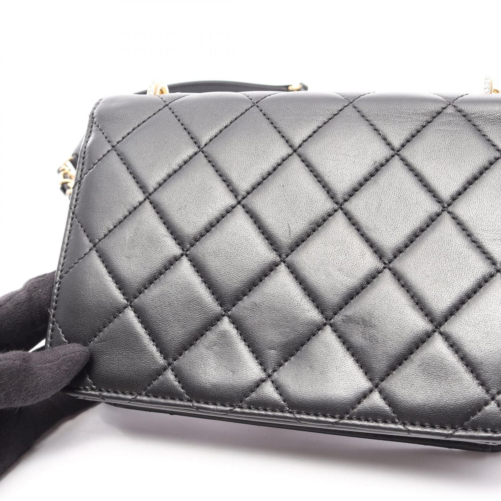 Chanel Shoulder Bag Quilted Black Lambskin Mini Flap Chain — view 8