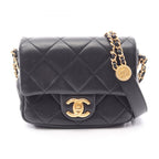 Chanel Shoulder Bag Quilted Mini Flap Black Caviar Leather Chain