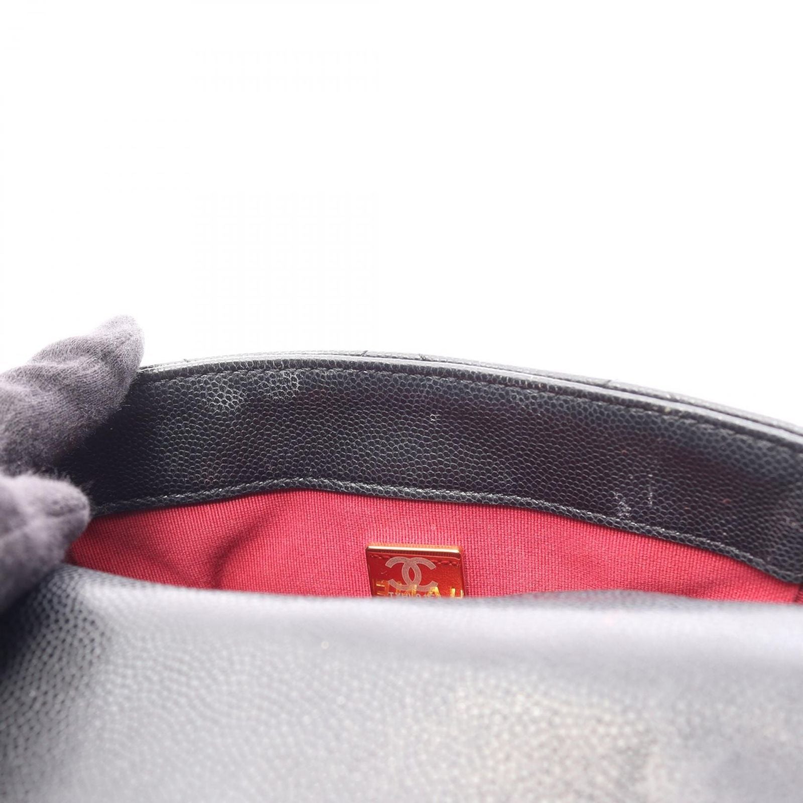Chanel Shoulder Bag Quilted Mini Flap Black Caviar Leather Chain — view 6