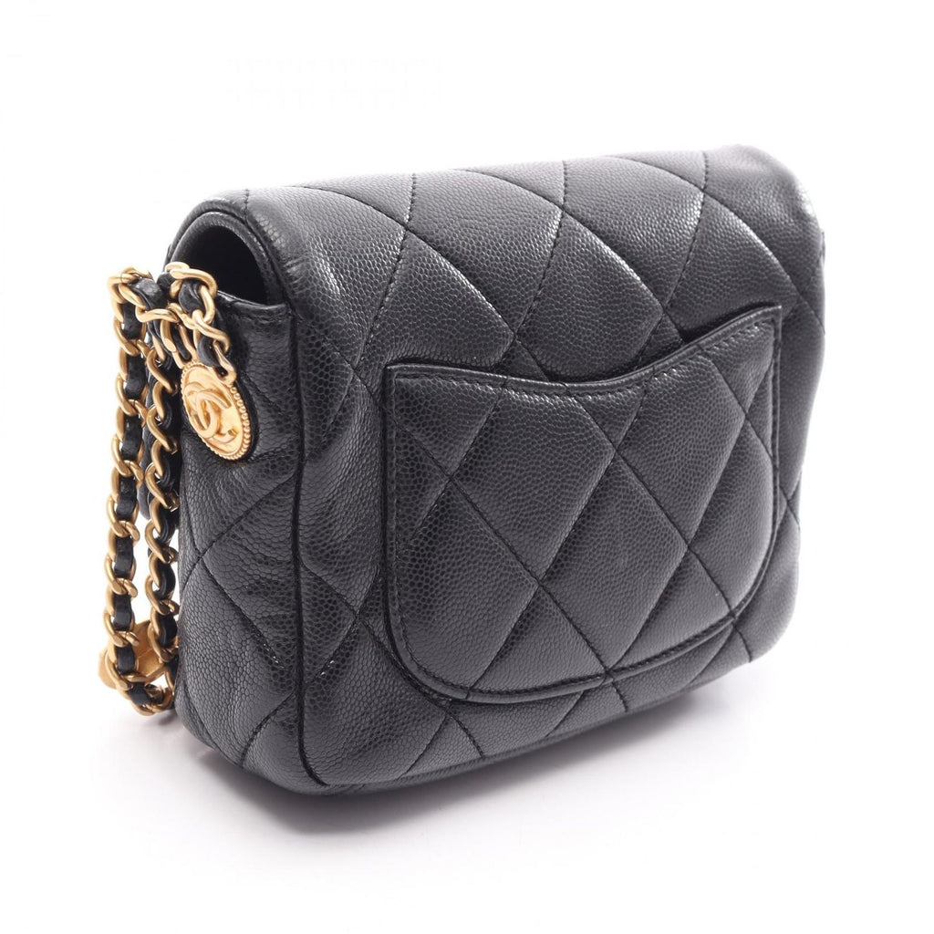 Chanel Shoulder Bag Quilted Mini Flap Black Caviar Leather Chain — view 2