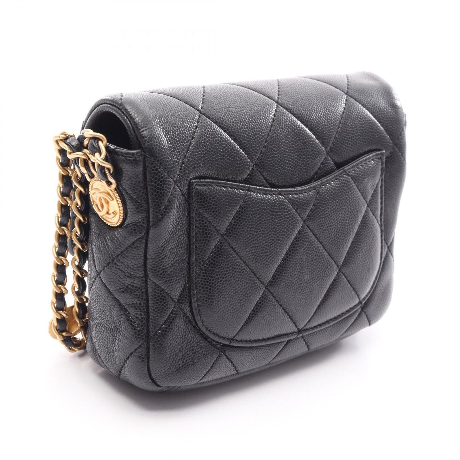 Chanel Shoulder Bag Quilted Mini Flap Black Caviar Leather Chain — view 2