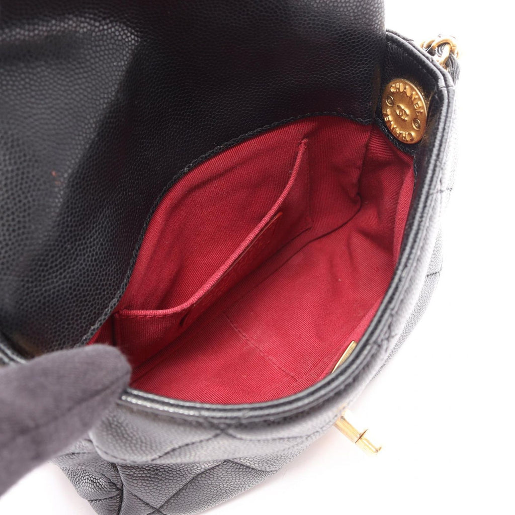 Chanel Shoulder Bag Quilted Mini Flap Black Caviar Leather Chain — view 3
