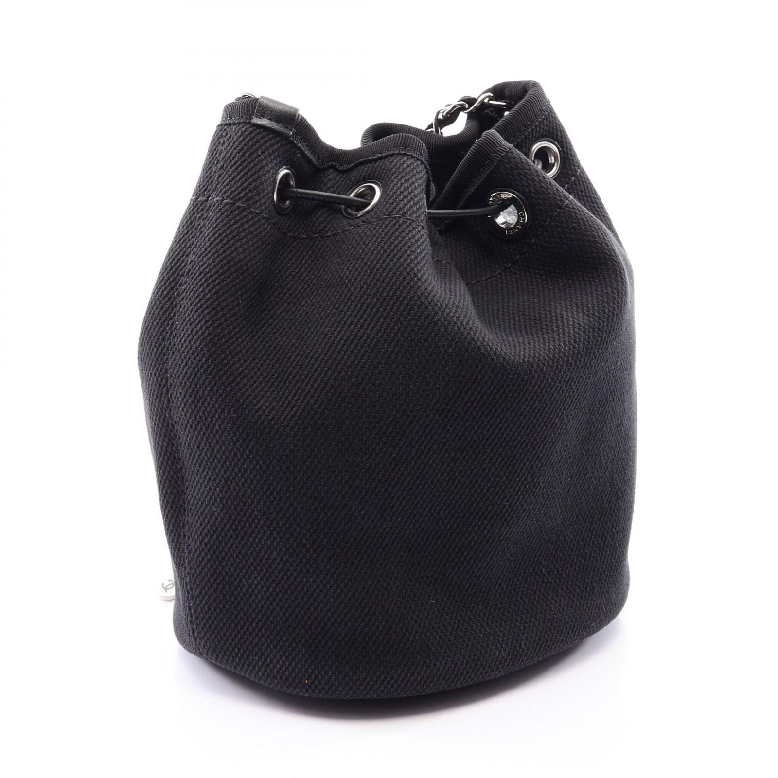 Chanel Shoulder Bag Deauville Black Canvas Leather Drawstring Small — view 2