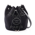 Chanel Shoulder Bag Deauville Black Canvas Leather Drawstring Small