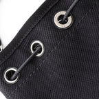 Chanel Shoulder Bag Deauville Black Canvas Leather Drawstring Small — view 9