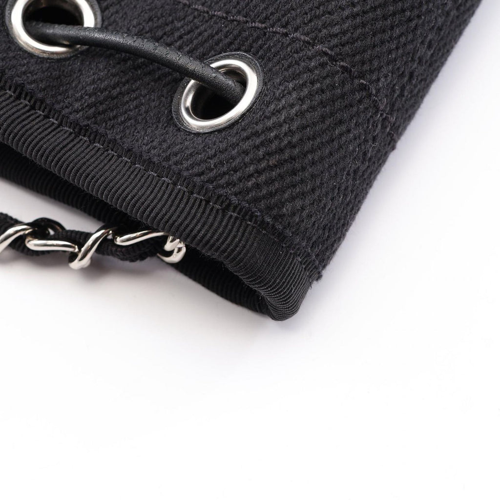 Chanel Shoulder Bag Deauville Black Canvas Leather Drawstring Small — view 8