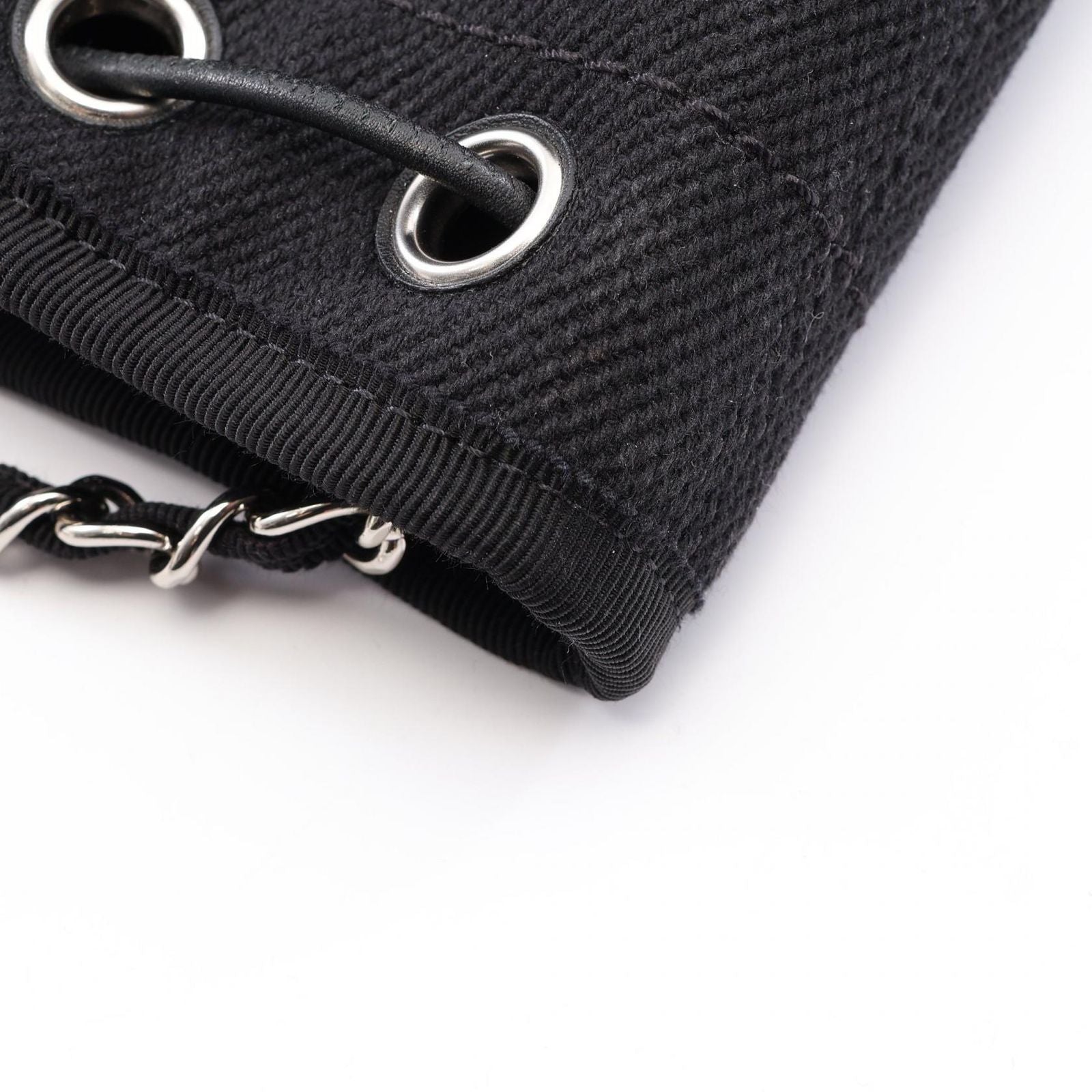 Chanel Shoulder Bag Deauville Black Canvas Leather Drawstring Small — view 8