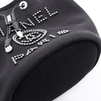 Chanel Shoulder Bag Deauville Black Canvas Leather Drawstring Small — view 7