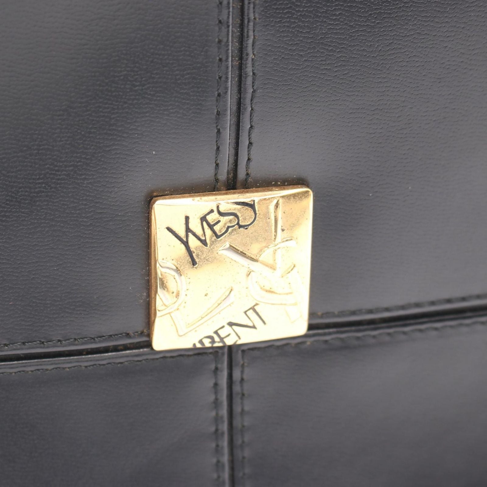 Saint Laurent Tote YSL Logo Black Leather YSL Plate — view 6