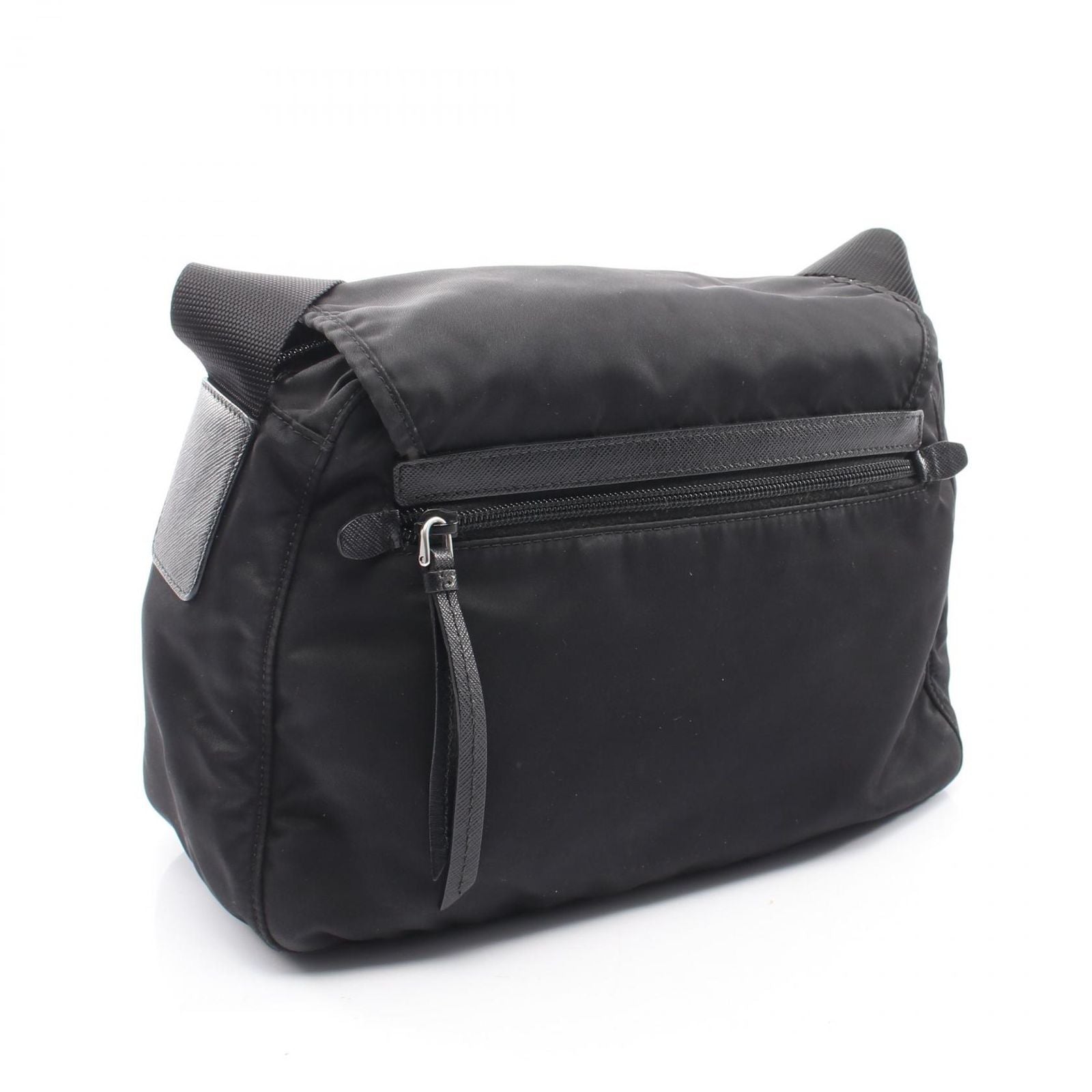 Prada Shoulder Bag Triangle Logo Black Nylon Saffiano Leather — view 2