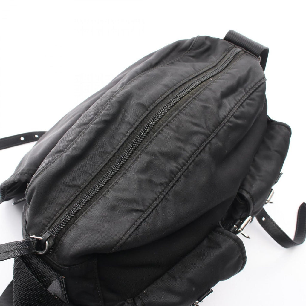 Prada Shoulder Bag Triangle Logo Black Nylon Saffiano Leather — view 8