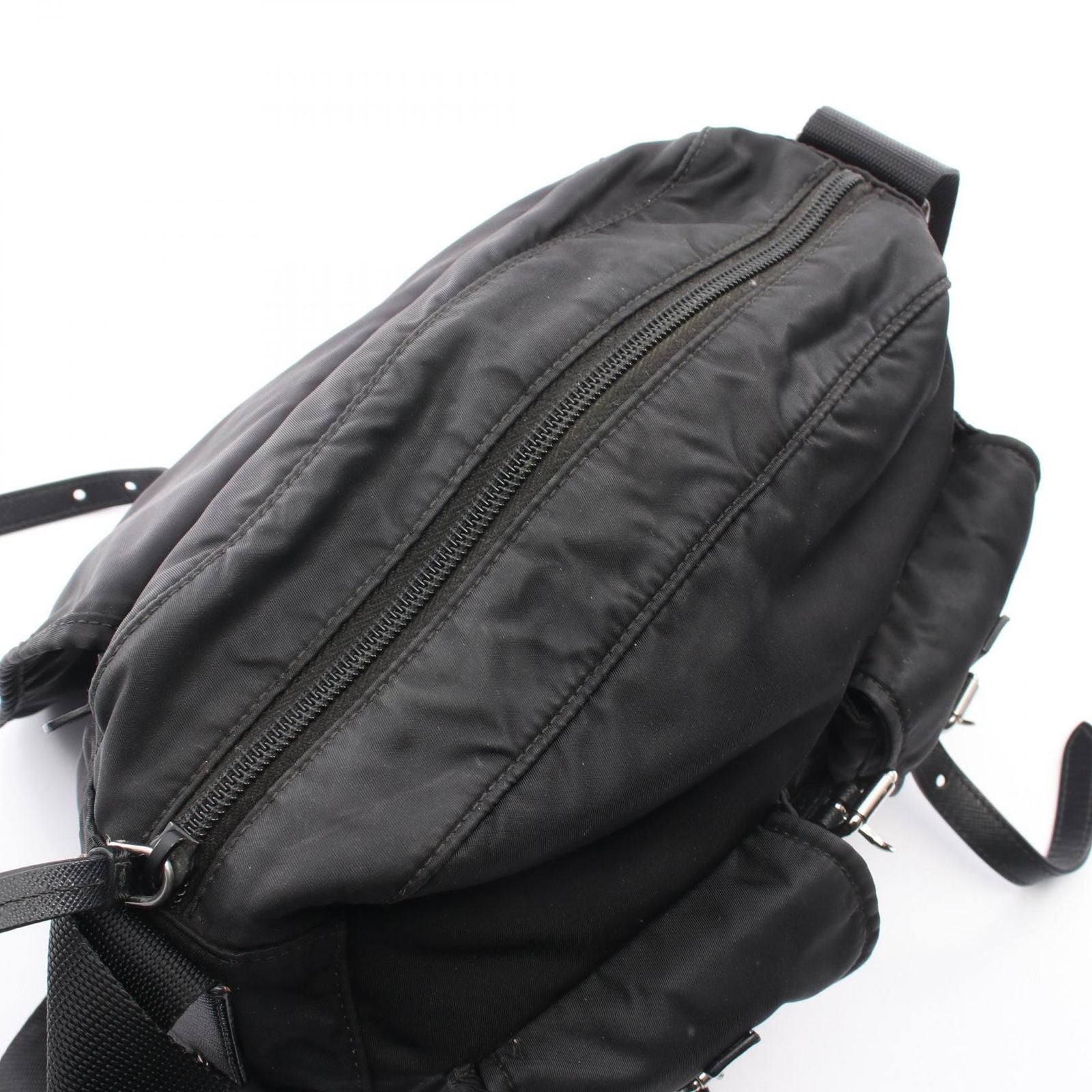 Prada Shoulder Bag Triangle Logo Black Nylon Saffiano Leather — view 8