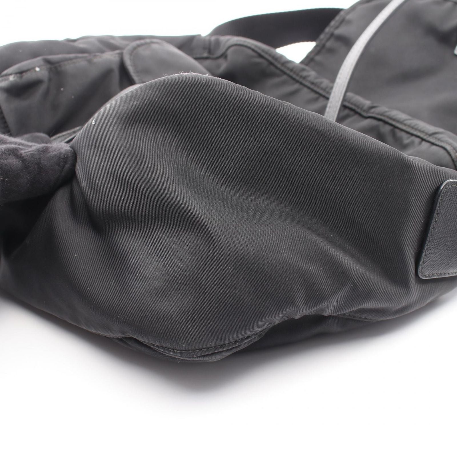 Prada Shoulder Bag Triangle Logo Black Nylon Saffiano Leather — view 6