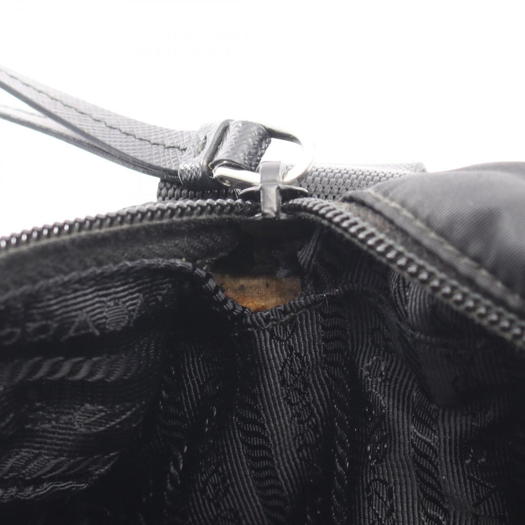 Prada Shoulder Bag Triangle Logo Black Nylon Saffiano Leather — view 5