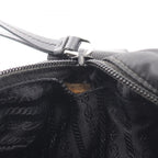 Prada Shoulder Bag Triangle Logo Black Nylon Saffiano Leather — view 5