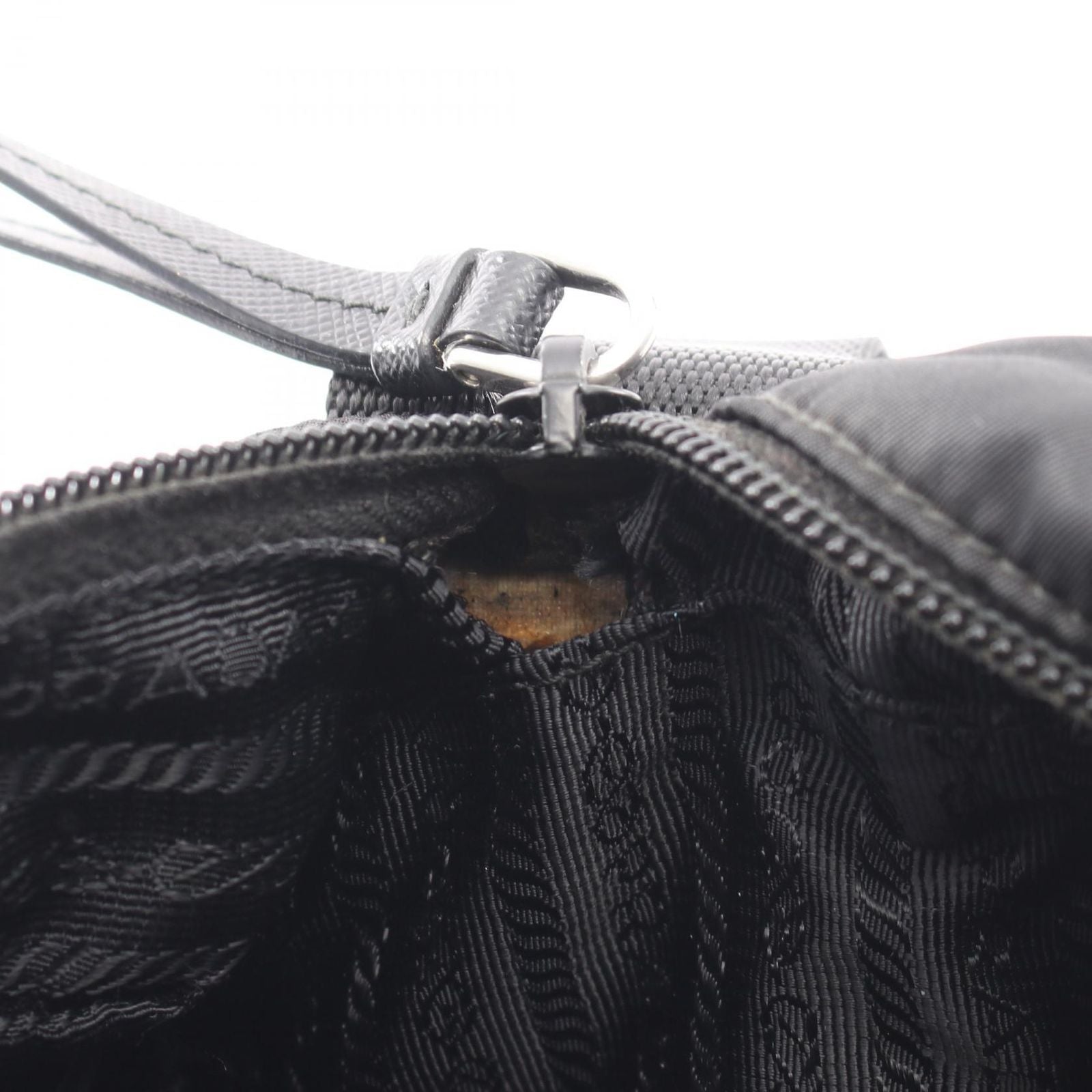 Prada Shoulder Bag Triangle Logo Black Nylon Saffiano Leather — view 5