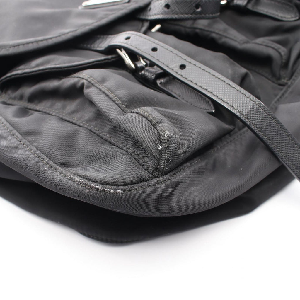 Prada Shoulder Bag Triangle Logo Black Nylon Saffiano Leather — view 7
