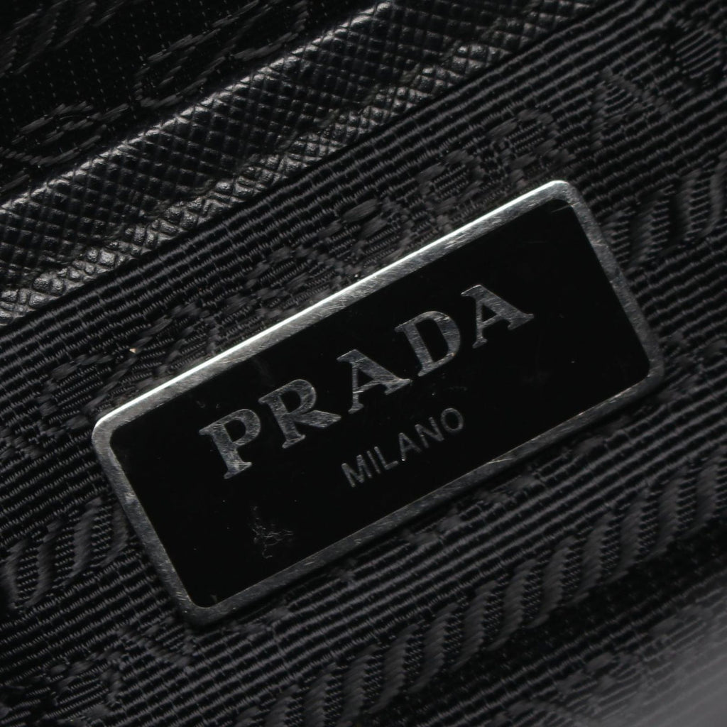 Prada Shoulder Bag Triangle Logo Black Nylon Saffiano Leather — view 4