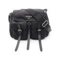 Prada Shoulder Bag Triangle Logo Black Nylon Saffiano Leather