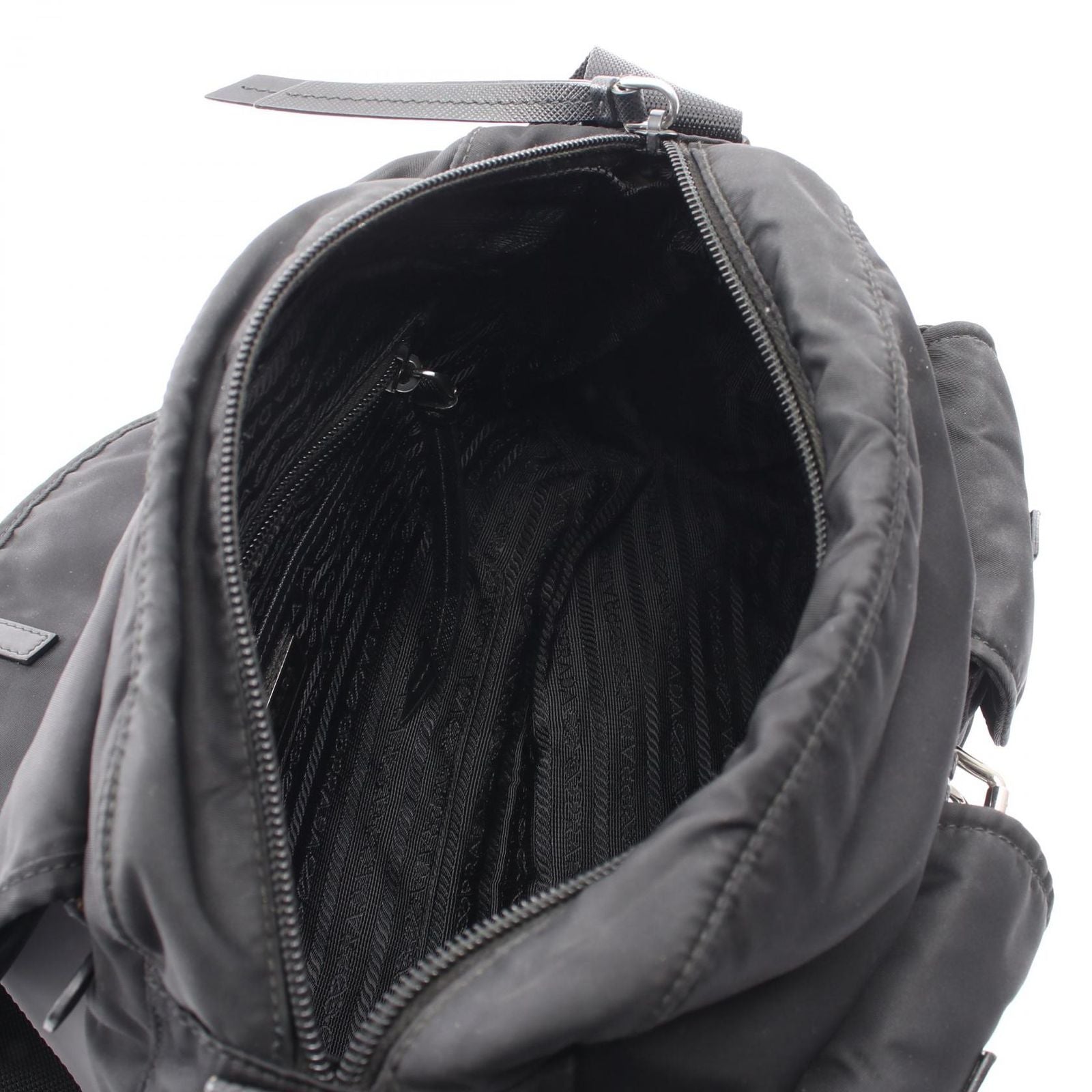 Prada Shoulder Bag Triangle Logo Black Nylon Saffiano Leather — view 3