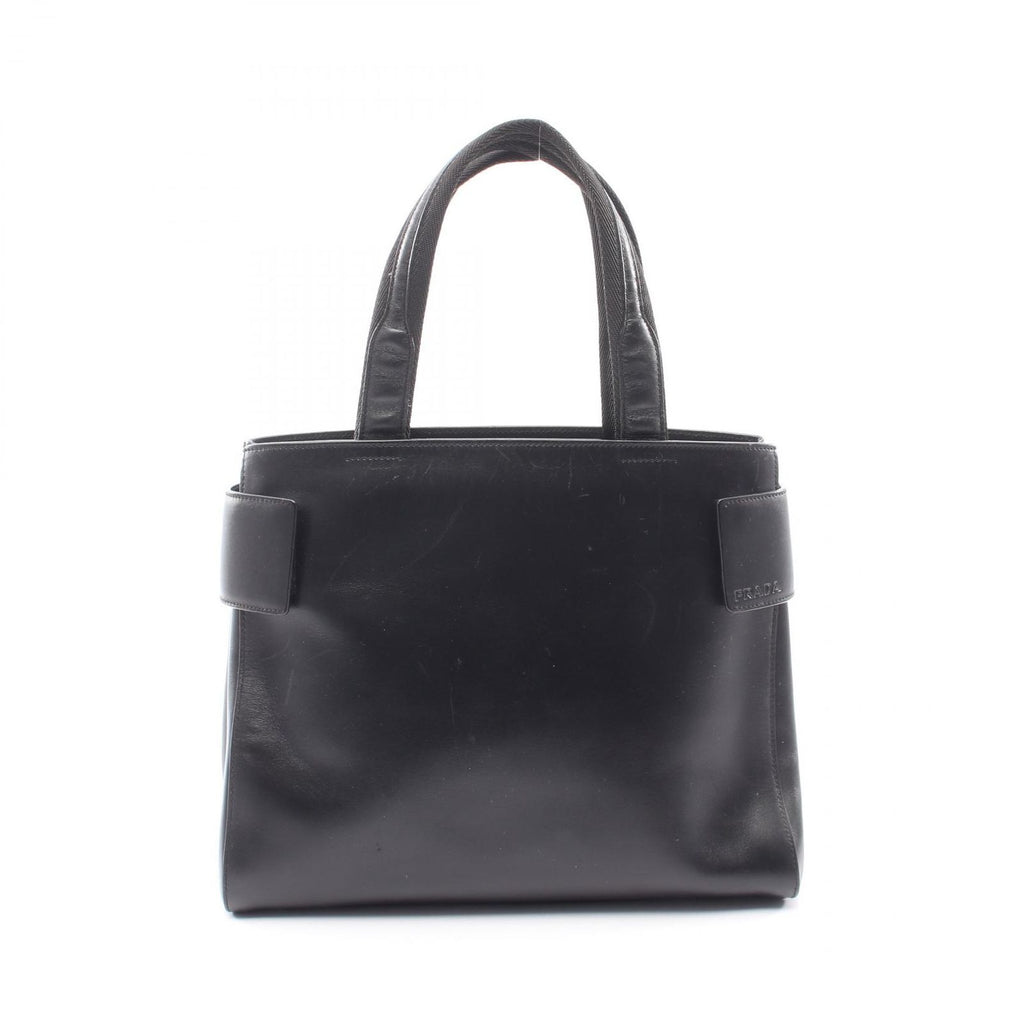 Prada Tote Logo Black Leather Handbag