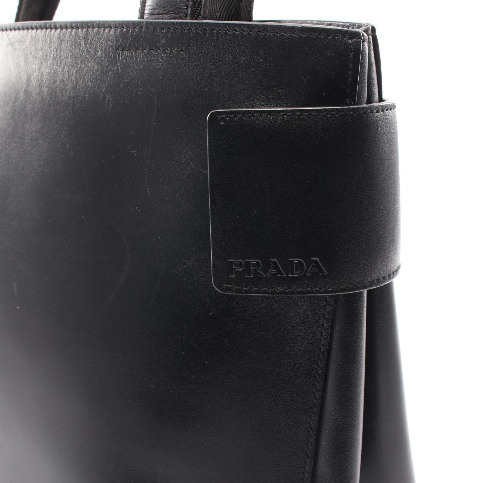 Prada Tote Logo Black Leather Handbag — view 5