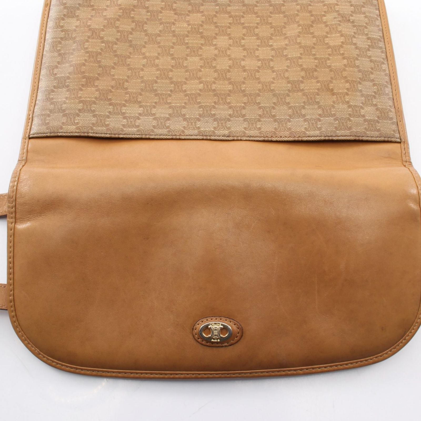 Celine Shoulder Bag Triomphe Beige Canvas Leather — view 9
