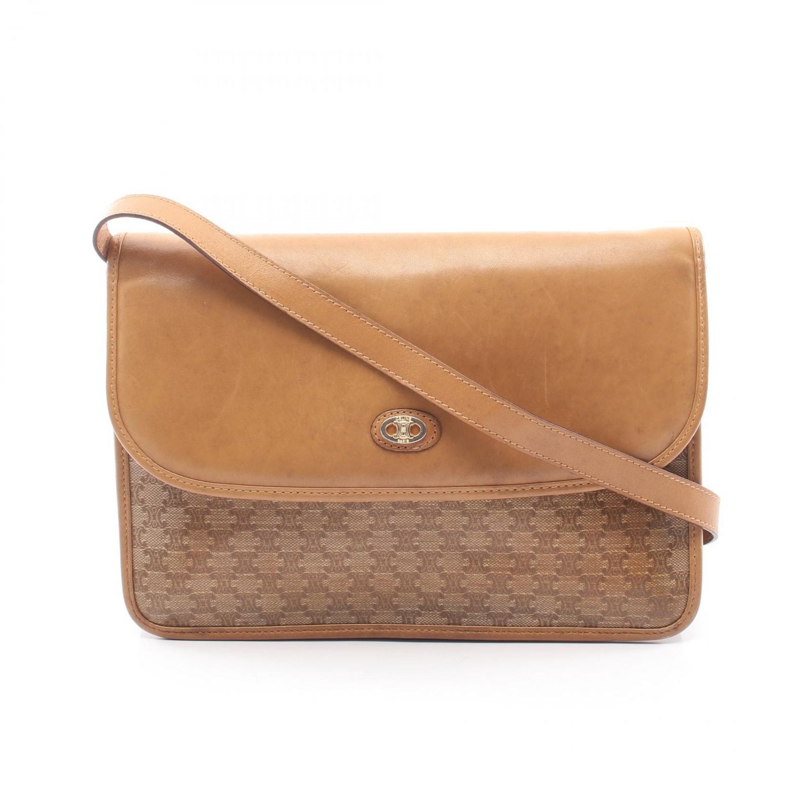 Celine Shoulder Bag Triomphe Beige Canvas Leather