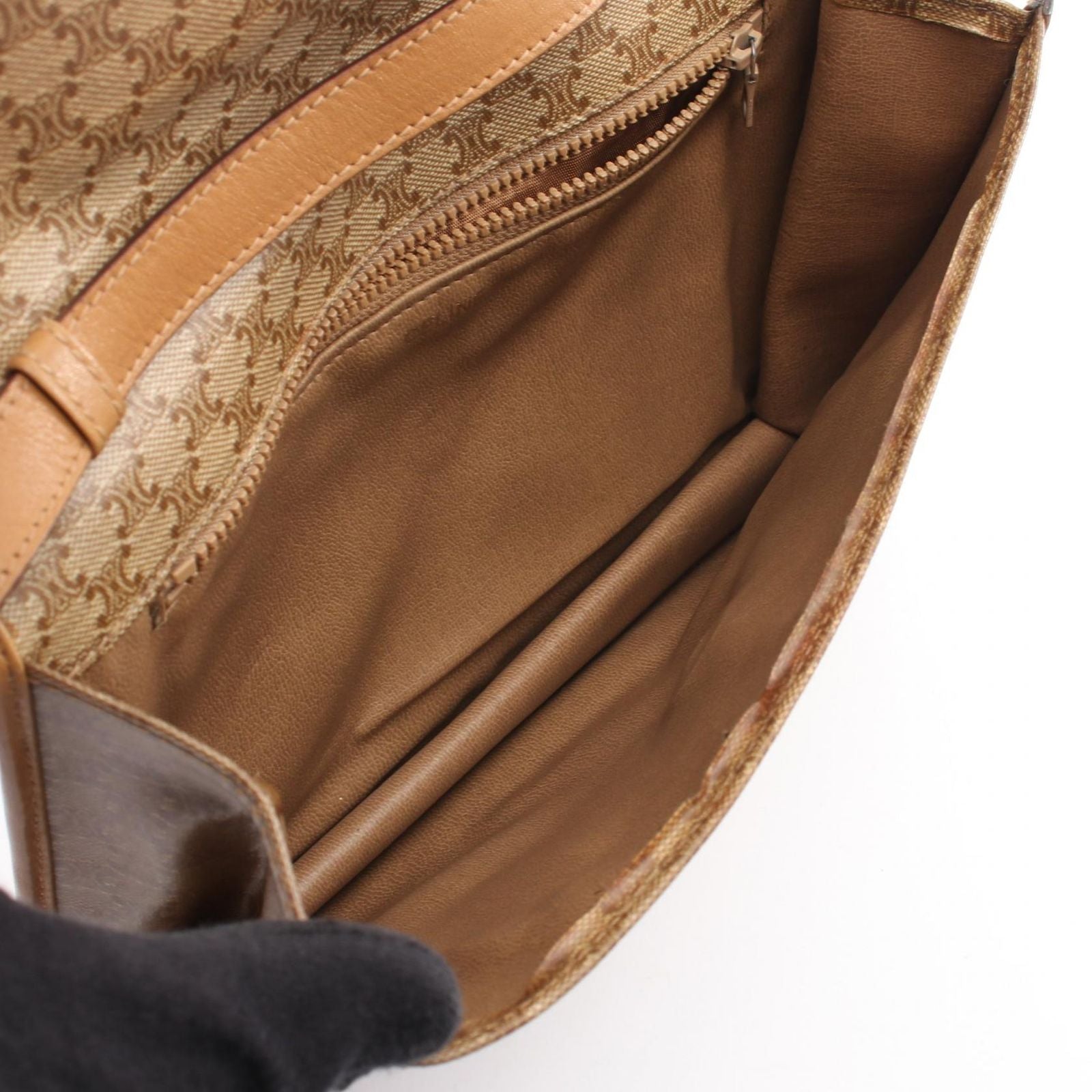 Celine Shoulder Bag Triomphe Beige Canvas Leather — view 3