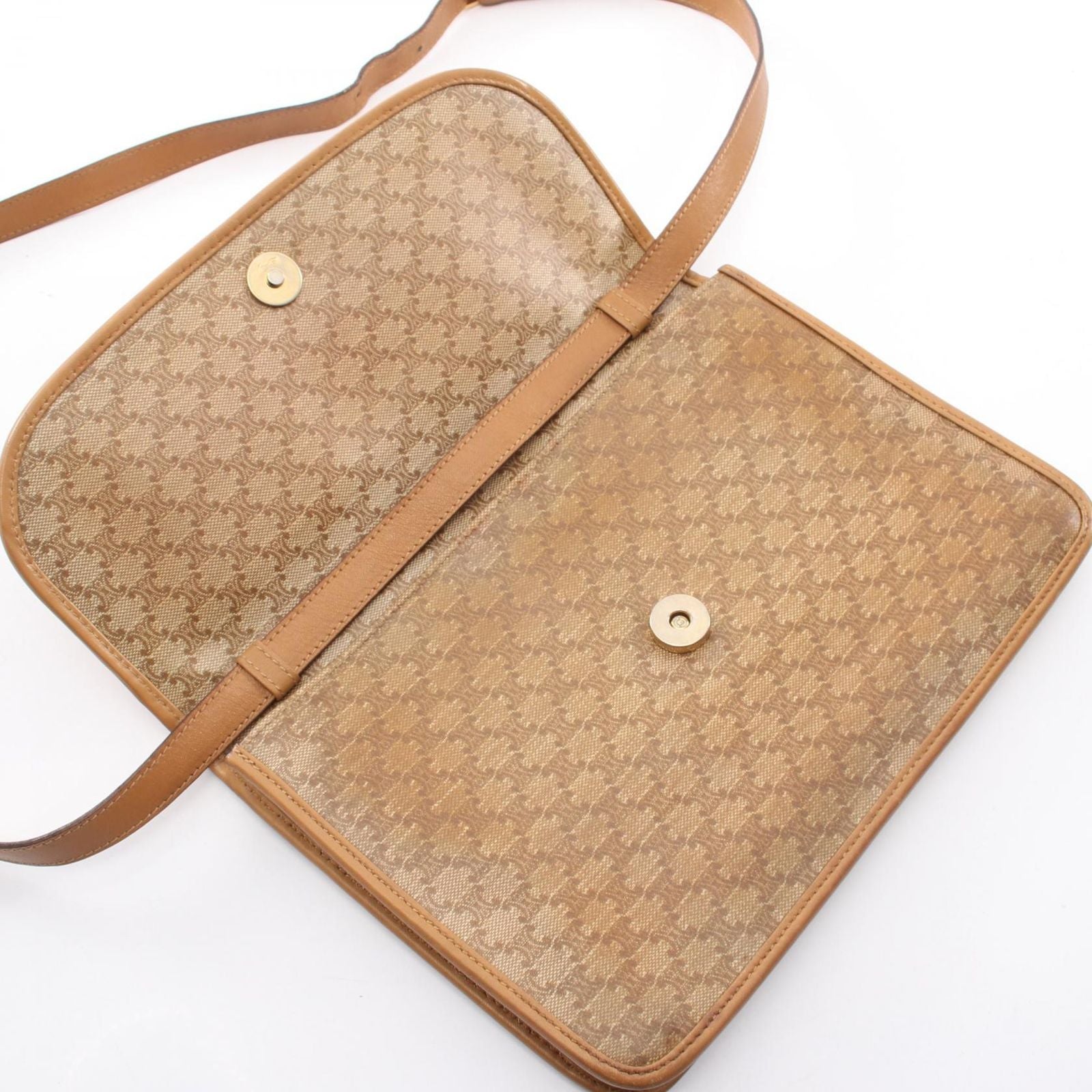 Celine Shoulder Bag Triomphe Beige Canvas Leather — view 7