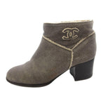Chanel Short Boots CC Logo Chanki Heels Leather 36 Gray — view 2