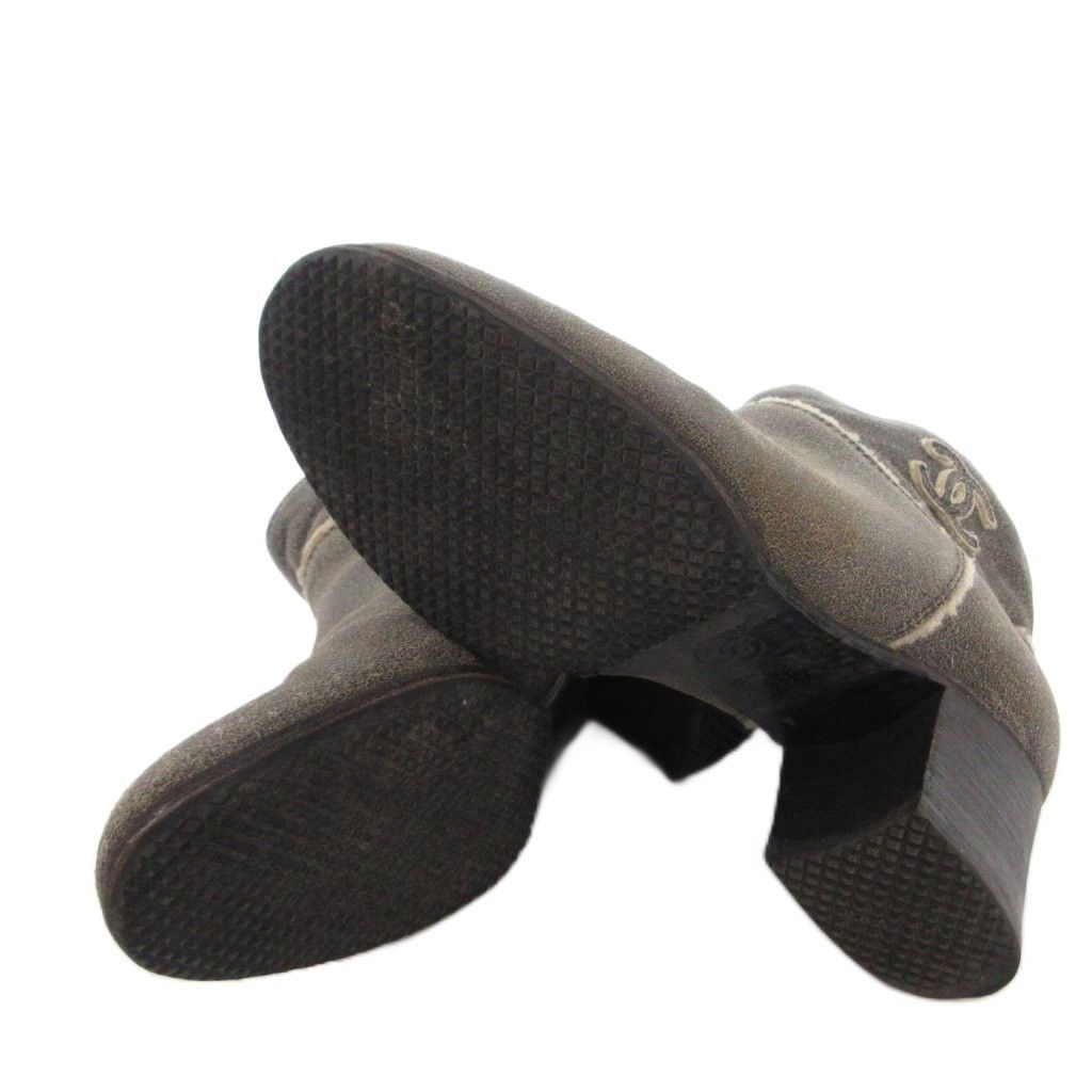 Chanel Short Boots CC Logo Chanki Heels Leather 36 Gray — view 6