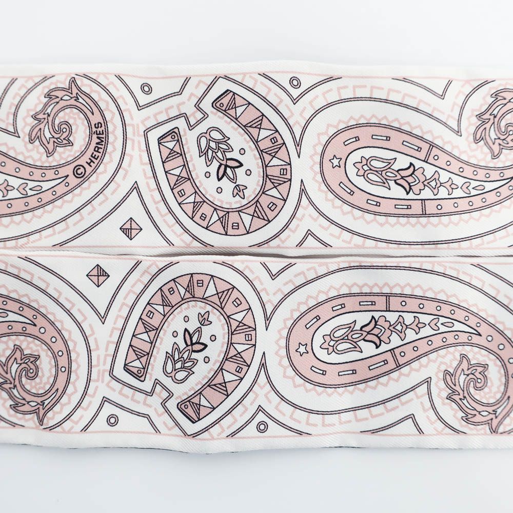 Hermes Heaven Twilly Cheval Coule Bandana Scarf Silk Pink Black White — view 5