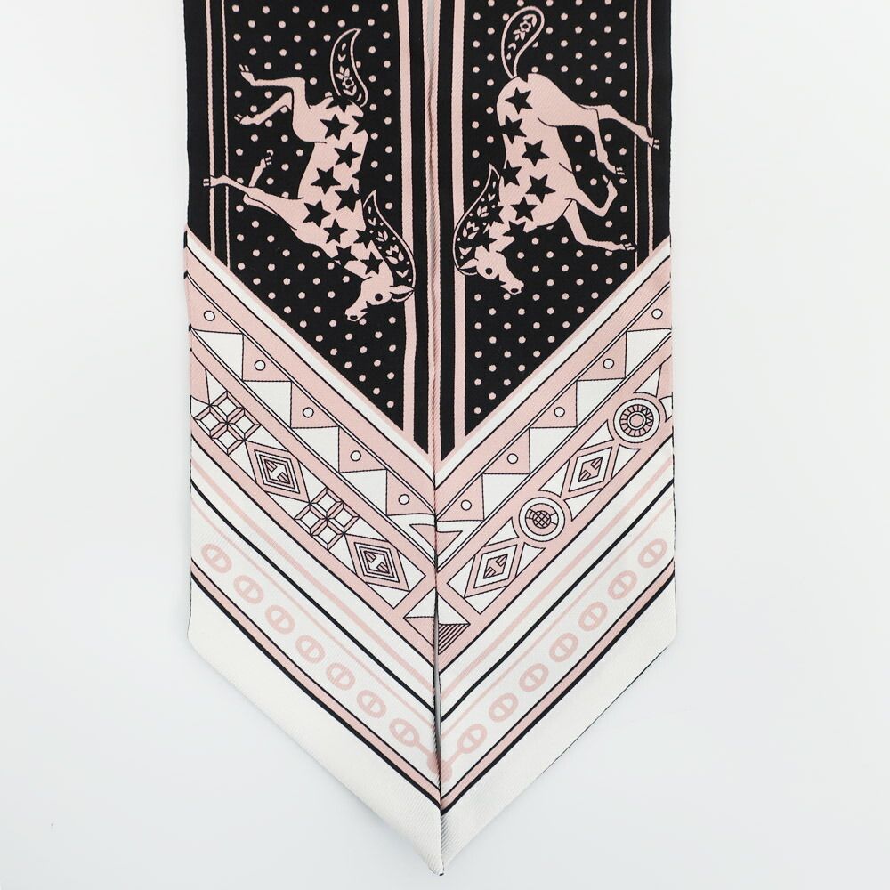 Hermes Heaven Twilly Cheval Coule Bandana Scarf Silk Pink Black White — view 6
