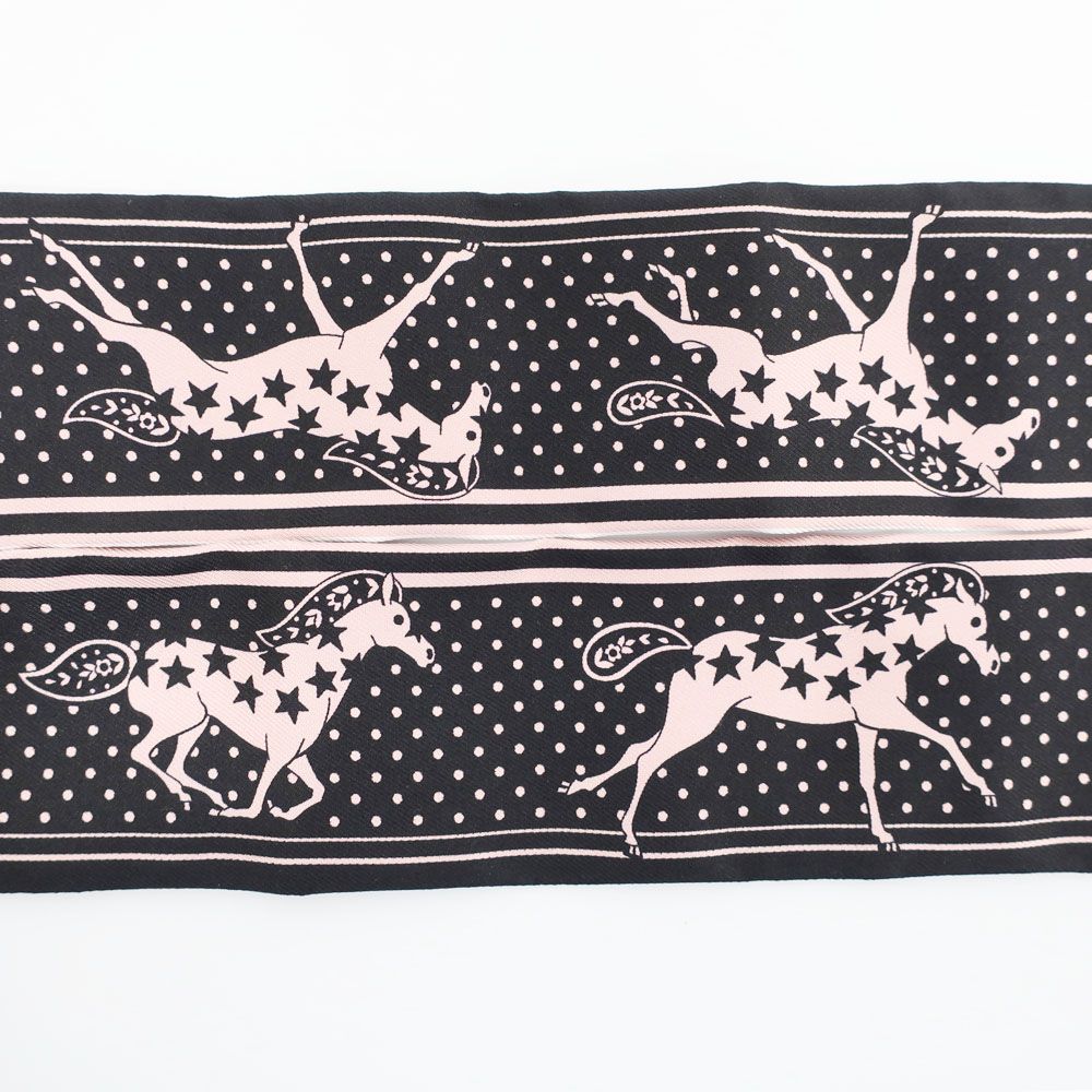 Hermes Heaven Twilly Cheval Coule Bandana Scarf Silk Pink Black White — view 7
