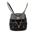 Chanel Triple CC Logo Quilted Chain Backpack Black Caviar Leather