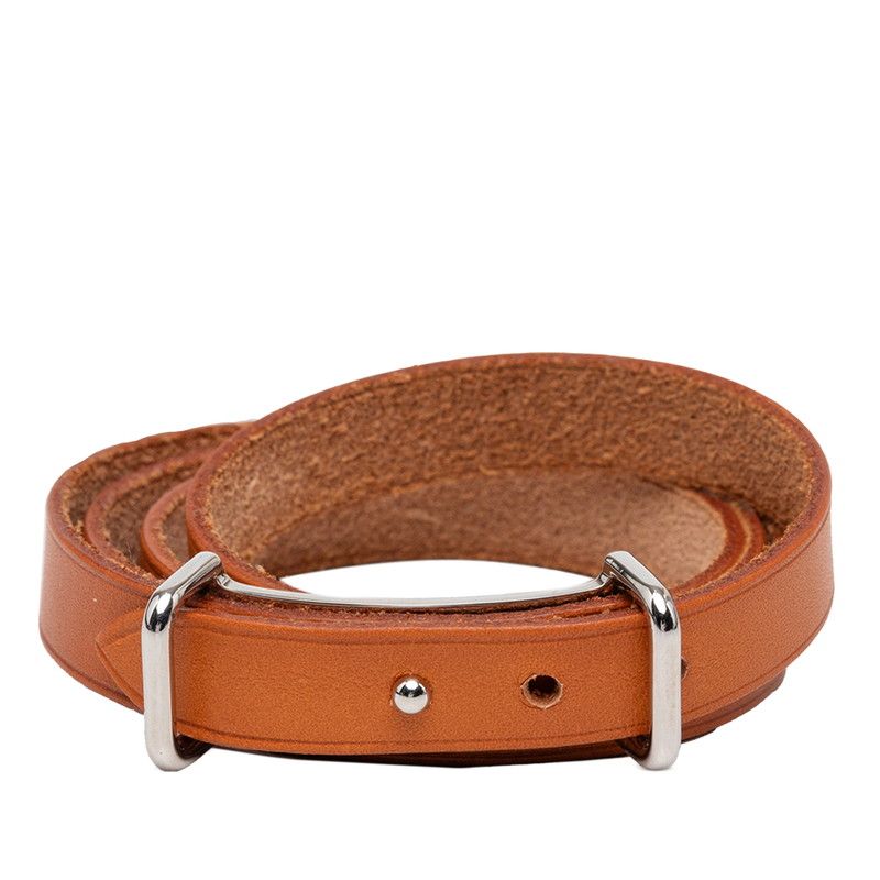 Hermes Hapi 2 Long Bracelet Brown Leather Metal
