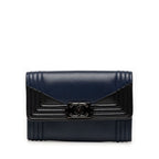 Chanel CC Logo Boy Card Case Business Holder Navy Black Lambskin