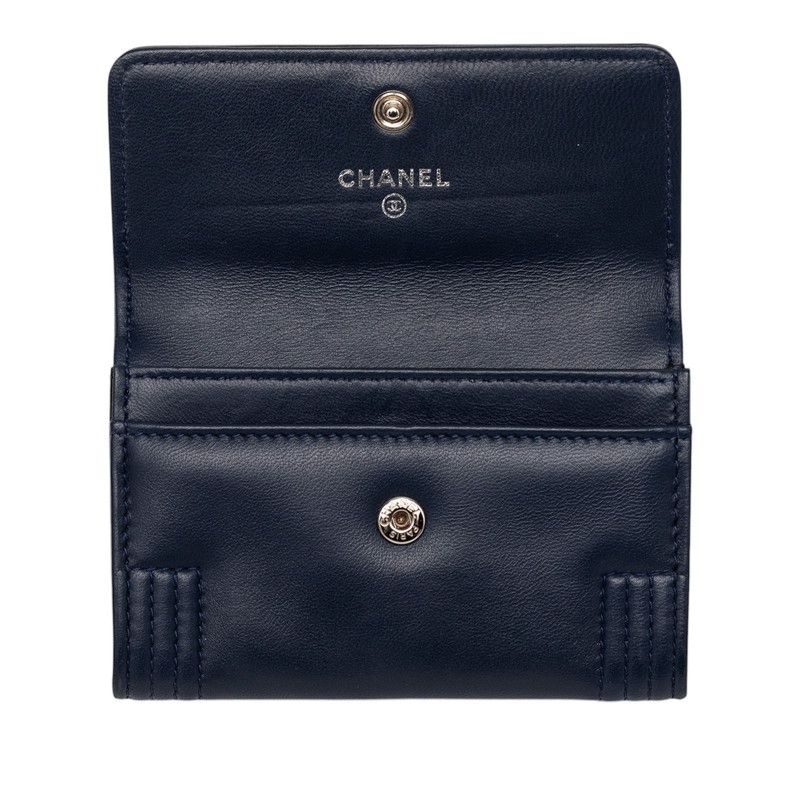 Chanel CC Logo Boy Card Case Business Holder Navy Black Lambskin — view 4