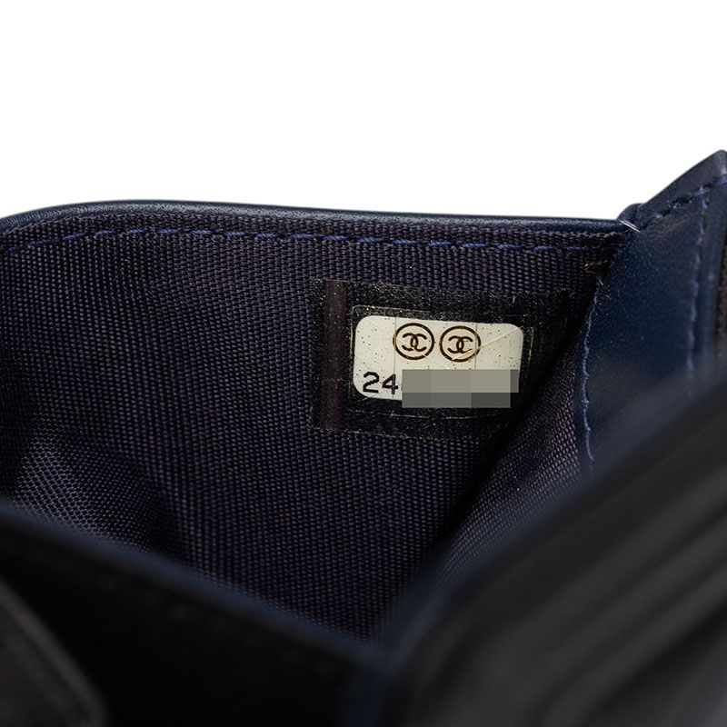 Chanel CC Logo Boy Card Case Business Holder Navy Black Lambskin — view 7