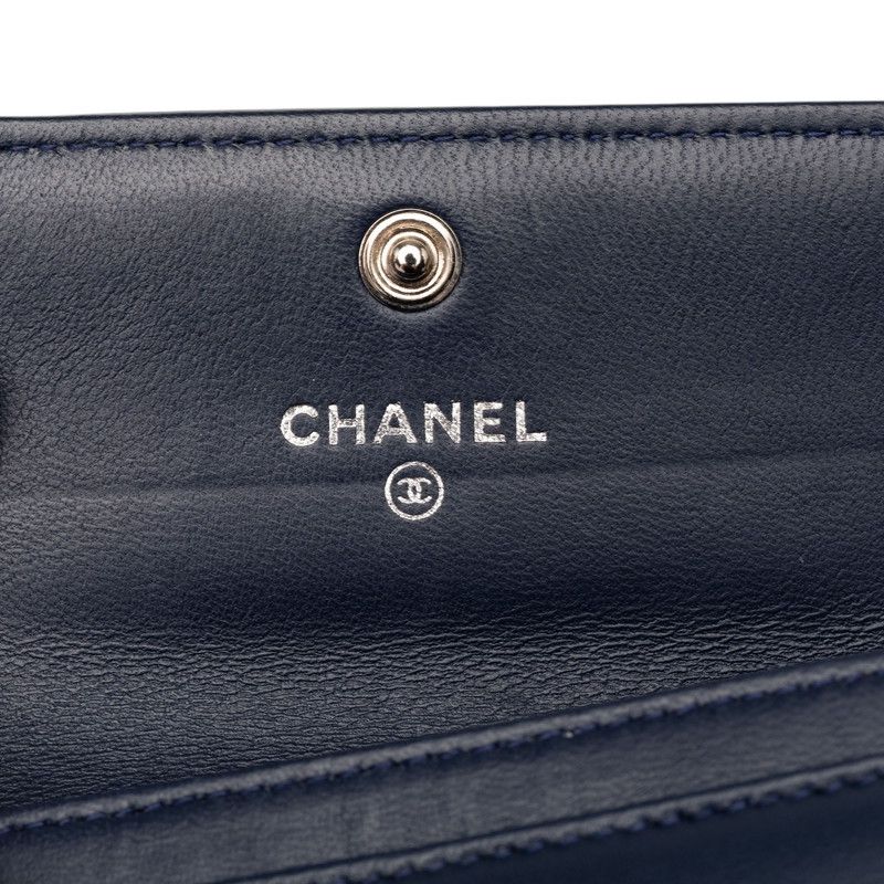 Chanel CC Logo Boy Card Case Business Holder Navy Black Lambskin — view 6