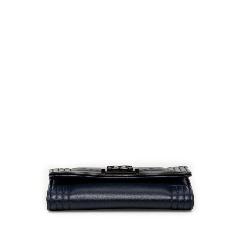 Chanel CC Logo Boy Card Case Business Holder Navy Black Lambskin — view 3