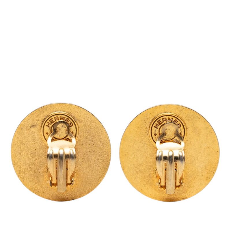 Hermes Series Medle Round Circle Earrings Gold Green Plated Leather — view 2