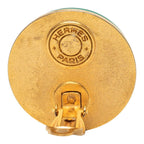 Hermes Series Medle Round Circle Earrings Gold Green Plated Leather — view 3