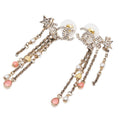 Chanel CC Logo Star Motif Stud Earrings Swing Gold Plated Rhinestone