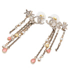 Chanel CC Logo Star Motif Stud Earrings Swing Gold Plated Rhinestone