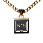 Chanel CC Logo Chain Necklace Gold Black Plated Resin