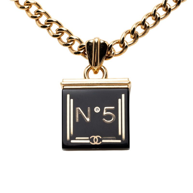 Chanel CC Logo Chain Necklace Gold Black Plated Resin
